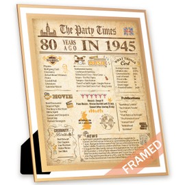 FALAMON Framed 1945 Birthday Poster UK, 80th Birthday Decorations for Women or Men Vintage Birthday Gifts 8x10 Inch Birthday Anniversary Poster Card for Grandparents, Husband, Wife, Mom, Dad