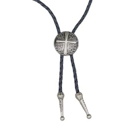 MULBA Vintage American Western Cowboy Indian Art Stone Leather Bolo Tie For Men Women (Cross)