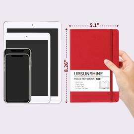 Ruled Notebook/Journal - Classic Lined Journal/Notebook, 5.3'' x 8.26'', Hardcover with Thick Paper, Banded + Pen Holder +Inner Pocket - Red