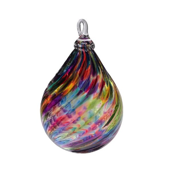 Glass Eye Studio Hand Blown Glass Raindrop Ornament - Rainbow