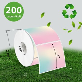 2x2 Inch Square Thermal Sticker Labels, Self-Adhesive Pink Square Direct Thermal Labels, Waterproof/Tearproof/Perforation Line Design- Gradient Color