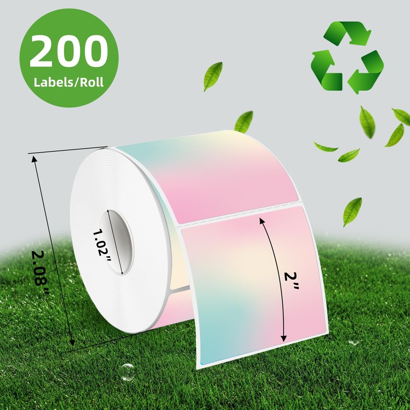 2x2 Inch Square Thermal Sticker Labels, Self-Adhesive Pink Square Direct