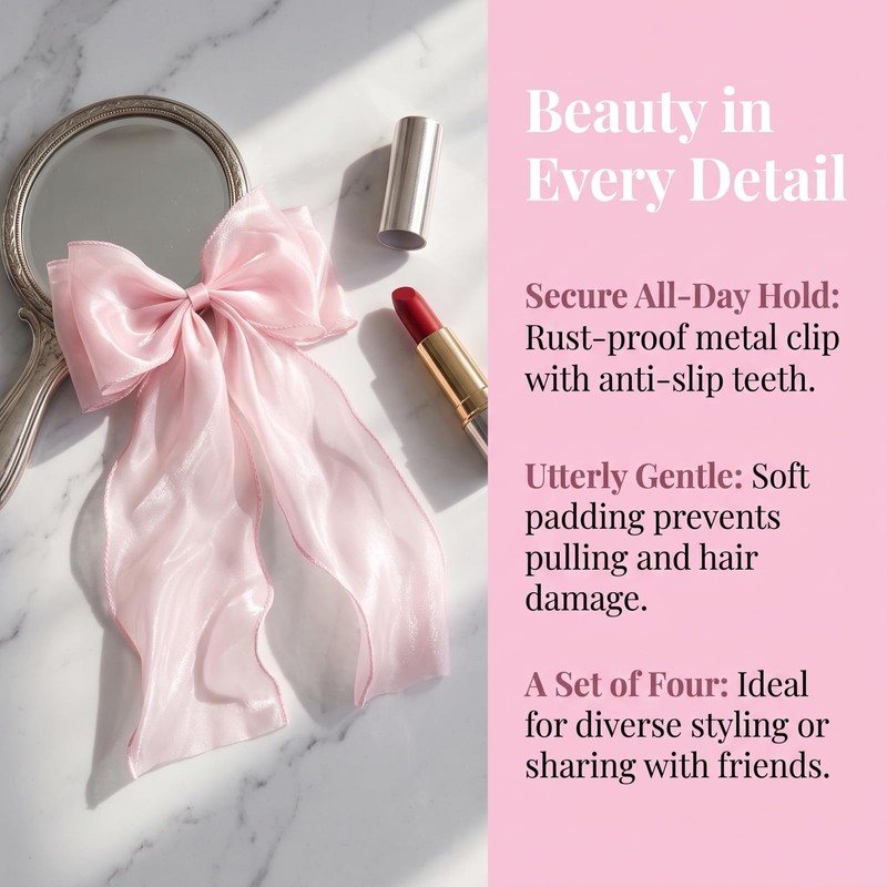Gudalea Large Hair Bow Clips for Women, Pack of 4,