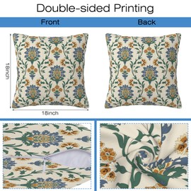 Naqiuli Vintage Floral Throw Pillow Cover Case Traditional Turkish Throw Pillows Set of 2 Super Soft Pillow Covers 18x18 Inches Farmhouse Home Decor for Living Room Bedroom Sofa Couch Cushion Cover