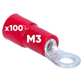 Pack of 100 Kalitec RKSRM3 Ring Cable Lugs 0.5 - 1.5 mm² I Partially Insulated M3 Red I Copper I PVC Collar I for Connecting Cables or Strands I Cable Lug I Cable Connector I Protects Electrical