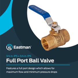 Eastman 3/4 Inch IPS Heavy Duty Full Port Ball Valve, Brass Plumbing Fitting, 20047LF