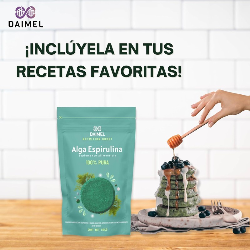 Daimel | Alga Espirulina Pura En Polvo 1kg Superfood Orgánica