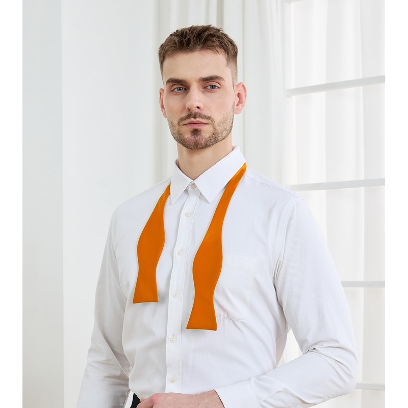 PenSee Mens Solid Orange Bowtie Woven Self Tie Bow Ties