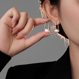 Pearl Hoop Earrings for Women Pearl Drop Earrings Silver Pearl Earrings Jewelry Gifts for Girls