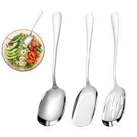JIANGZHIB Set of 3 Stainless Steel Serving Spoons, 22 cm Salad Servers Stainless Steel, Includes Serving Spoon and Slotted Spoon with Long Handles, Serving Spoon, Stainless Steel Set for Home,