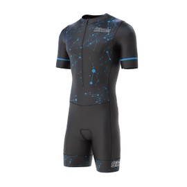 Men's Cycling Skinsuit Gel Padded One Piece Trisuit Bike Top Short Sublimated Unique Design Bib Shorts (Black/Blue, XXL)