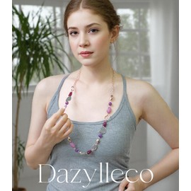 Long Chunky Beaded Necklaces for Women Rose Gold/Gold Long Statement Necklace Sweater Chain Costume Jewellery Gifts for Her(Purple)