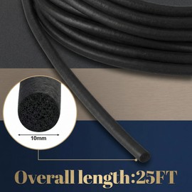 Kingdder 25ft Epdm Foam Rubber Weather Stripping Round Rubber Tubing Seal Closed Cell Solid Foam Tubing Strip Black O Type Weather Stripping Door Window Seal for Cars Trucks Rvs Boats(10 mm)