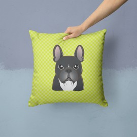 Caroline's Treasures BB1289PW1414 Checkerboard Lime Green French Bulldog Canvas Fabric Decorative Pillow, 14Hx14W, Multicolor