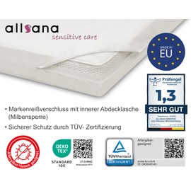 Allsana Allergy Sufferers Mattress Cover for Topper 180 x 200 x 8 cm | Anti Mite Encasing Topper | Mite Protection for House Dust Allergy Sufferers | Allergy-Proof Intermediate Cover for Mattress