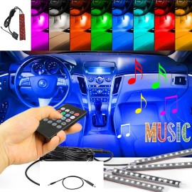 CHUSYYRAY 4X Car USB 36 LED RGB Music Lights Strip Interior Atmosphere Neon Lamp + IR