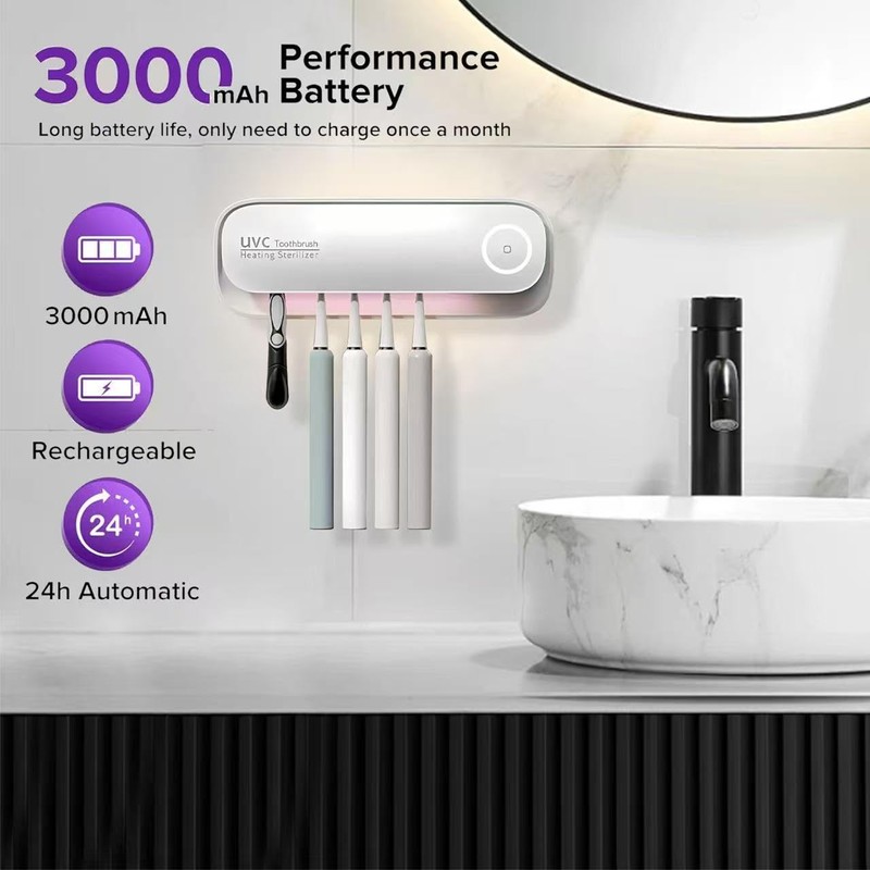 UV Toothbrush Holders Wall Mounted Toothbrush Sanitizer Cleaner 5 Slots