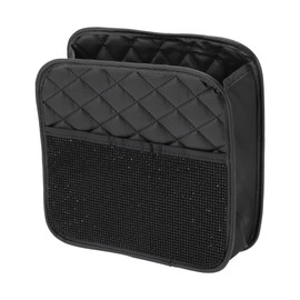 RATCHROLL 1 Pcs Universal Car Trash Can Hanging 10.2" Length 3.5" Width 10.2" Height Trash Bin Black Faux Leather Rhinestone