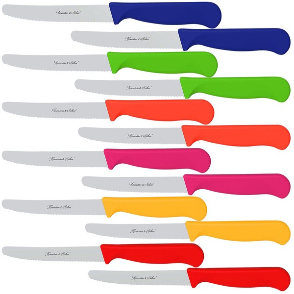 Rosenstein & Söhne Breakfast Knives: Set of 12 Colourful Breakfast Knives with Serrated Edge, 11.4 cm Blade Length (Bread Knife, Bread Knife, Ceramic Knife)