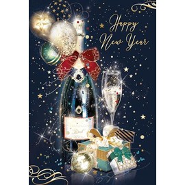 Cherry Orchard 'HAPPY NEW YEAR' greeting Card, Artistic Champagne Design from the Gorgeous Grace/Grayson range, finished with luxury gold foil, comes with Gold Envelope