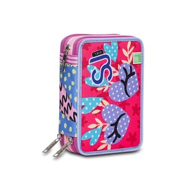 SJ Gang Pencil Case Multicolor Pencil Case for Stationery Pencil Case with Pens, Ballpoint Pens, & More 3 Compartments Girls & Boys School - Primary School XXL Pink/Purple, pink, School