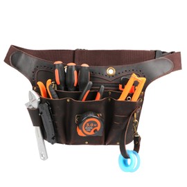 Tourbon Leather Utility Tool Belt Pouch 8 Pockets Tools Holster With Tape Thong Tape Measure Holder for Electrician Carpenters Construction Worker Gardener