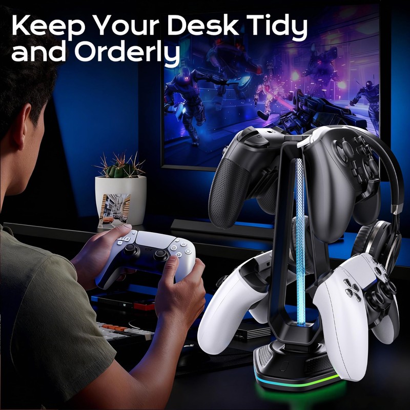 Oritikur RGB Headset Stand with 9 Light Modes and 2