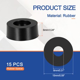 YELARXI Multi Purpose Rubber Spacer, 8mm ID x 15 OD x 6mm T Neoprene Round Anti-Vibration Isolation Pads Bushings Spacer Washer Fit for HVAC Bolts Car Accessories (15 Pcs)