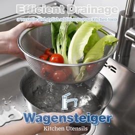 WAGENSTEIGER Stainless Steel Mixing Bowl and 3-Legged Colander Set, Multipurpose Kitchen Basket with Fine Mesh Colander, Salad Mixing Bowl with Strainer, Rinsing Vegetables & Fruits (22cm / 8.66")