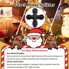 Dekofun 2 Pack Christmas Light Splitter Connector, 2 Pin 1-to-3 Cross Shaped Fairy Lights Splitter, 4 Way Connector Waterproof for G40 Globe, Icicle, Net, Curtain & Xmas String Lights