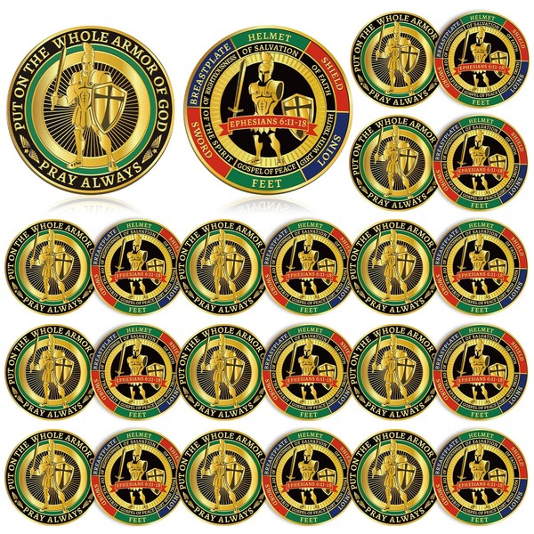 Nosiny 20 Pcs Armor of God Coins Metal Christian Challenge