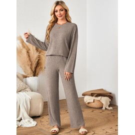 Kikibell Two Piece Sets for Women Loungewear for Women 2 Piece Set Matching Sets for Women Wide Leg Sweatpants Women Camel