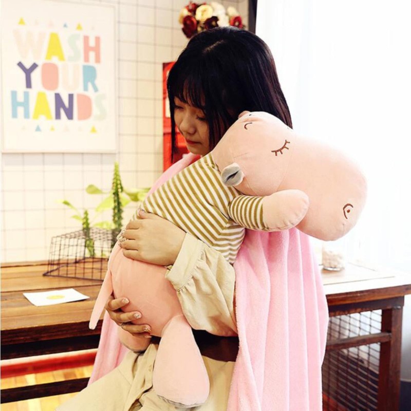 QUINTRA Two-in-one Cartoon Animal Pillow with Built-in Blanket, Dual Use