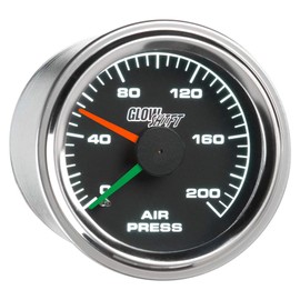 GlowShift 200 PSI Mechanical Dual Analog Air Pressure Gauge for Air Ride Suspension Systems - Black Dial - White LED Backlit - Clear Lens - Red & Green Needles - 2-1/16" 52mm