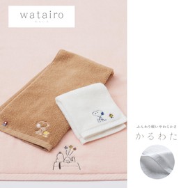 nishikawa Snoopy Wash Towel, 13.4 x 13.8 inches (34 x 35 cm), Washable, 100% Cotton, Soft with No Twist Yarn, Hollow and Lightly Soft, Moisture Absorbent, Fluffy, One Point Embroidery, Made in Japan,