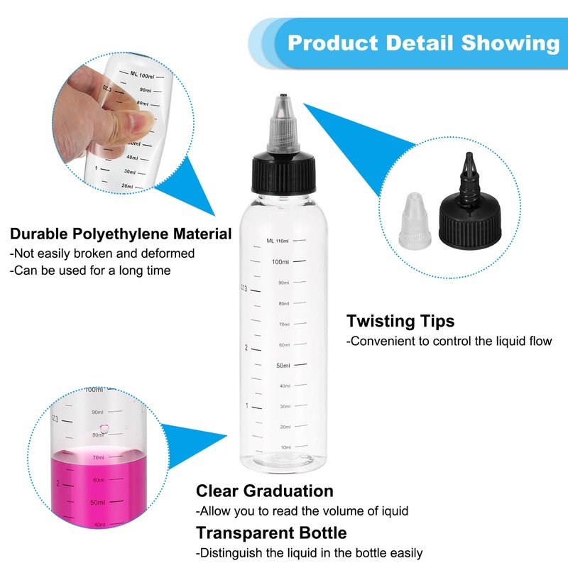 PATIKIL 4oz(120ml) Plastic Dispensing Bottle, 5Pcs Squeeze Graduated Empty Bottles