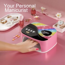 LVAINIT SUNX11 Rhinestone Nail Lamp - LED UV Gel Nail Dryer with Rainbow Crystal Design, 3-Second Quick Dry, Touch Screen, Detachable Base, 4 Timer Settings, for Fingernails & Toenails