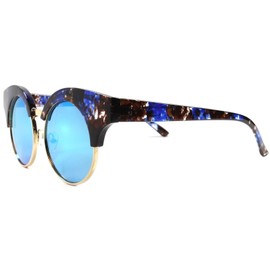 KISS Designer Elegant Celebrity Blue Mirrored Lens Gold Rim Womens Round Sunglasses