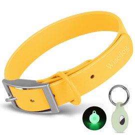 Adjustable Dog Collar with Airtag Holder: Durable Dog Collars, Soft Rubber Coated Webbing, Waterproof and Easy to Clean, for Small Medium Large Dogs (L, Butter Yellow)