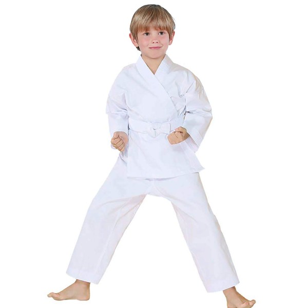 FLUORY Karate Uniform with Free Belt , White Karate Gi for Kids & Adult Size 000-6