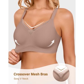 DEANGELMON Seamless Bras for Women No Underwire Supportive T Shirt Bra Wireless Comfortable Mesh V Neck Push Up Bralette(Gray,S)