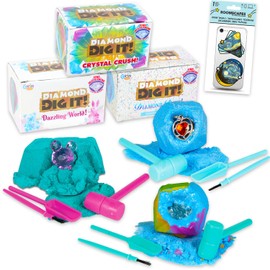 Platinum Series Diamond Digging Kit for Kids - Bundle with 3 GS Diamond Excavation Mining Kits Including Mystery Gemstones, Crystals, and Tools for Kids, Boys, Girls | STEM Digging Toy Set