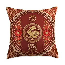Chinese New Year 2023 House Decor Family Pillow Lunar New Year Decorations 2023 Funny Rabbit Chinese Zodiac Throw Pillow, 18x18, Multicolor