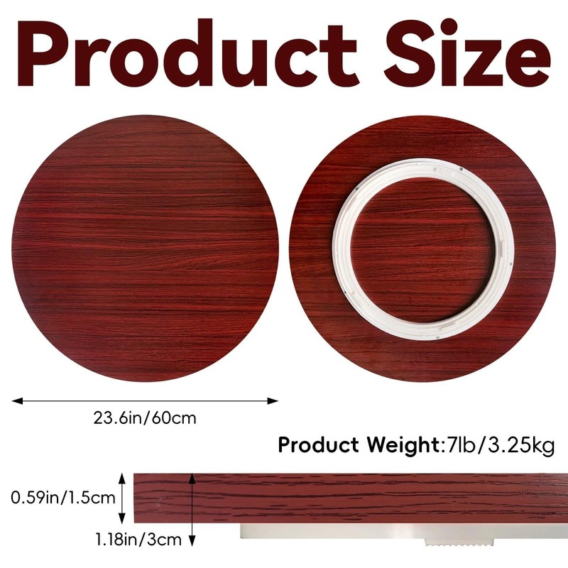23.6 Inch Walnut Wood Lazy Susan for Tabletop, Large Lazy