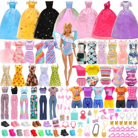 Bartoies Fun 85 Pcs Doll Accessories: 12 Fashion Dresses 3 Party Gowns 4 Outfits 3 Swimsuits Bikini with 63 Accessories for 11.5 Inch Dolls(NO Doll)