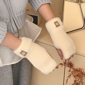 New Autumn/Winter Creative Fur Thick Warm Stylish Riding Fingerless Mittens in Various Colors Fingerless Military Green + Free Size 10ea