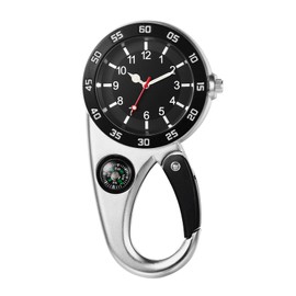 JewelryWe Pocket Watch with Carabiner Attachment Luminous Face Analogue Quartz Watch for Doctors Nurses Paramedic Chefs, 2-silver, Modern