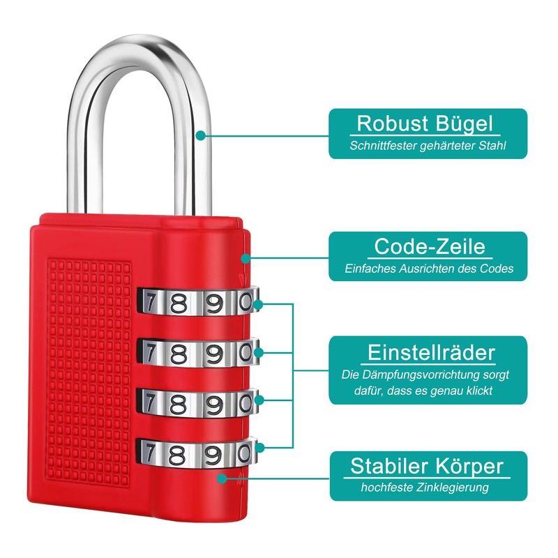 ZHEGE Padlock with Combination Code, Combination Lock, 4 Digit, Locker