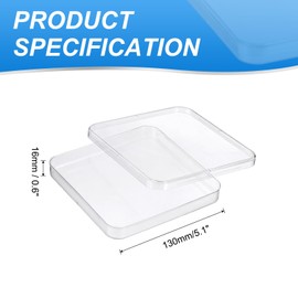 PATIKIL 13cm/5.1 Inch Plastic Petri Dishes with Lids, Square Culture Dish Tissue Culture Plate for Lab Science Experiments, Clear
