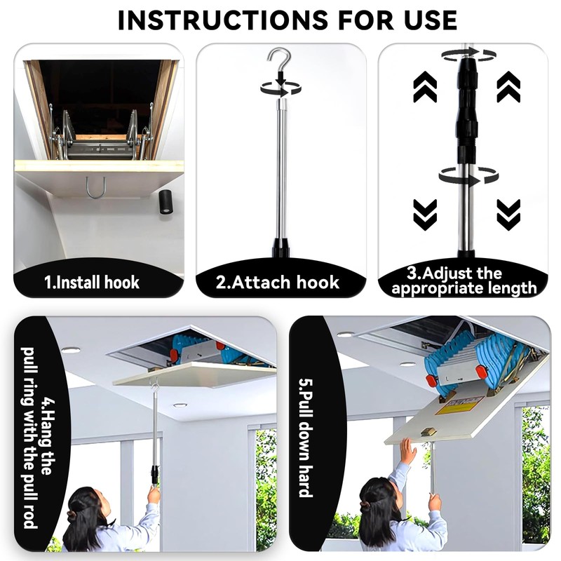 Attic Ladder Pull Down System，Attic Pull Down Hook with Extendable